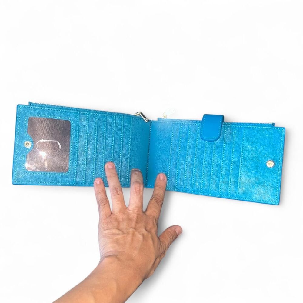 Women's Teal Turqouise Faux Leather Long Wallet Flaw Multiple Card Slots